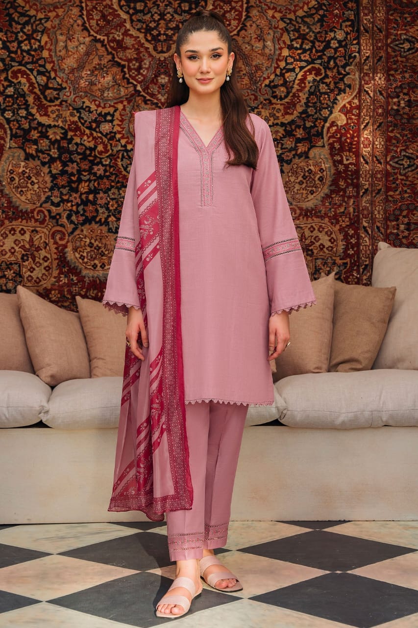 ZIVA - 3PC LAWN EMBROIDERED SHIRT WITH DIAMOND PRINTED DUPATTA AND TROUSER-TANA-5227