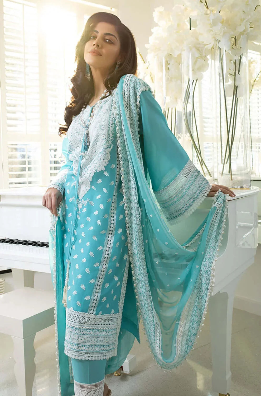 BAREEZE - 3PC LAWN EMBROIDERED SHIRT WITH CHIFFON EMBROIDERED DUPATTA AND TROUSER-TANA-5201