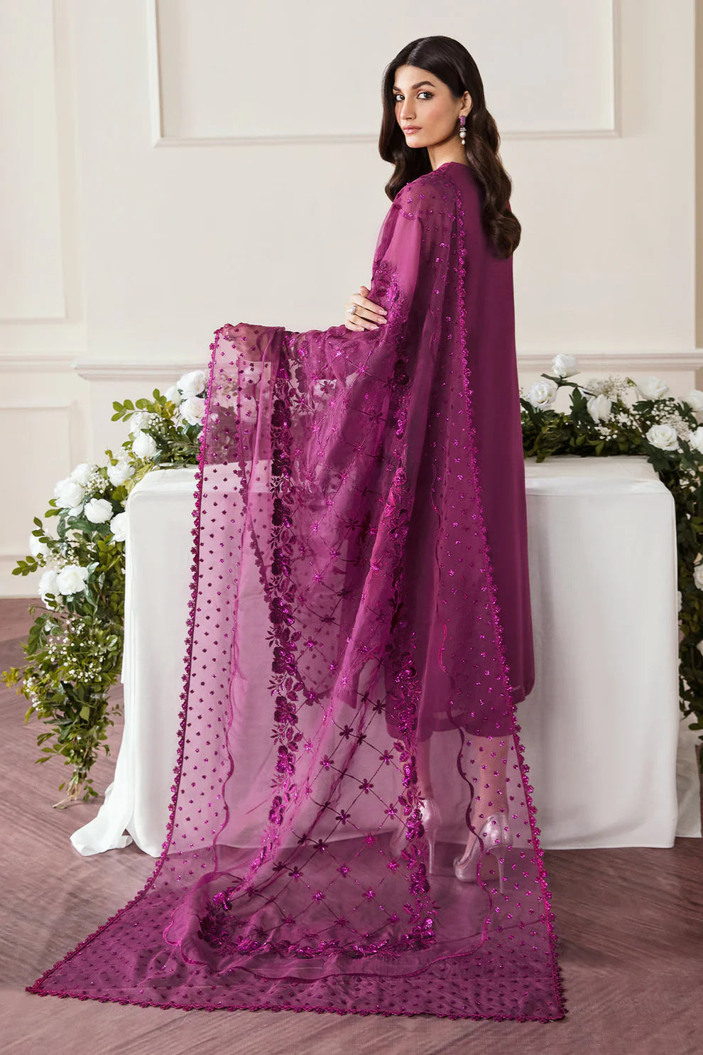 BAROQUE- 3PC ORGANZA EMBROIDERED LAWN SHIRT WITH ORGANZA EMBROIDERED DUPATTA AND TROUSER-TANA-5207