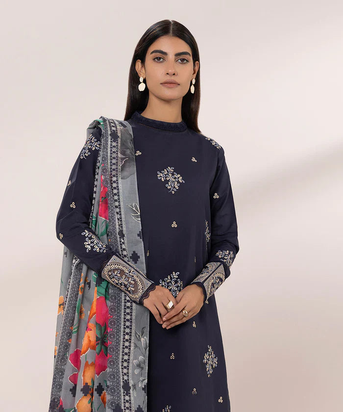 SAPPHIRE- 3PC LAWN EMBROIDERED SHIRT WITH DIAMOND PRINT DUPATTA-TANA-5279