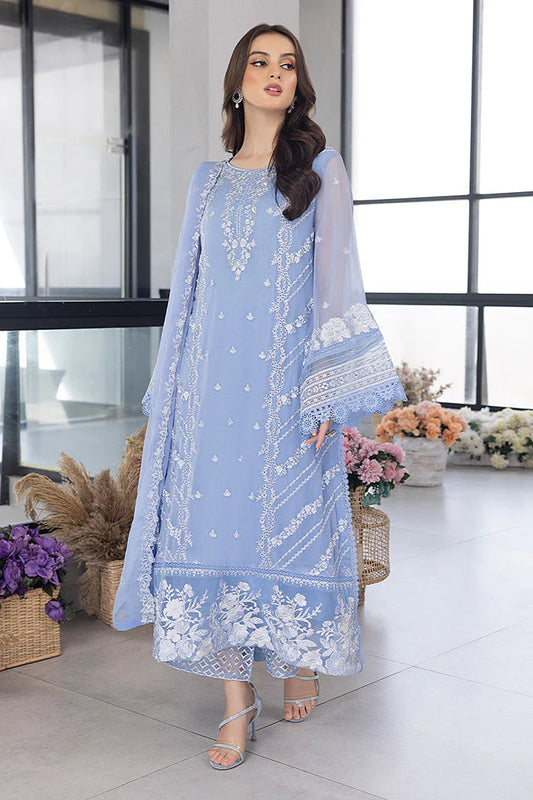 AZURE - 3PC ORGANZA EMBROIDERED LAWN SHIRT WITH ORGANZA EMBROIDERED DUPATTA AND TROUSER-TANA-4022