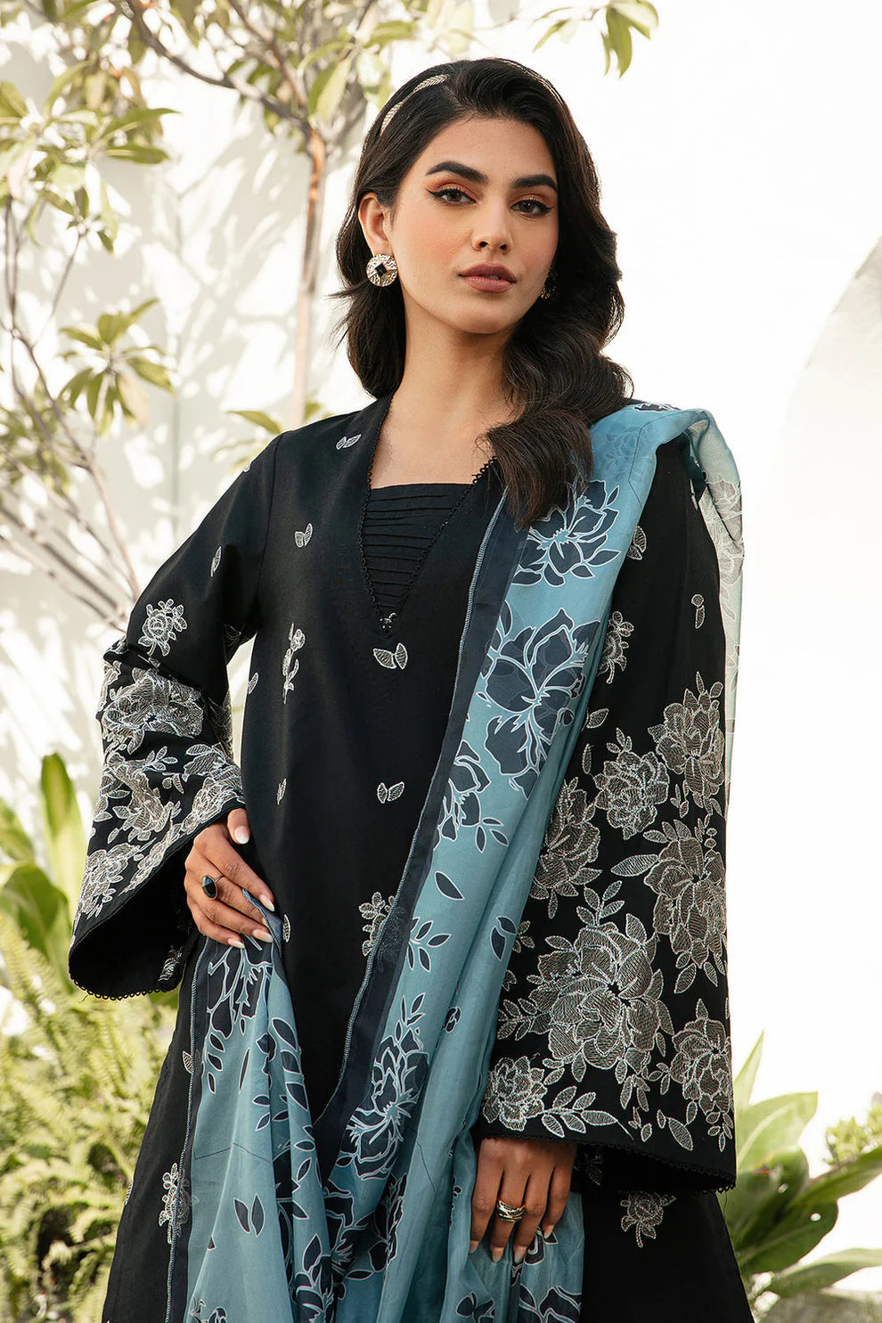 ZIVA- 3PC LAWN EMBROIDERED SHIRT WITH DIAMOND PRINT DUPATTA AND TROUSER -TANA-5273