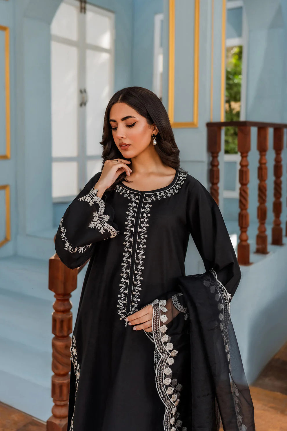 HANA - 3PC DHANAK EMBROIDERED WITH ORGANZA EMBROIDERED DUPPATTA-TANA-1674