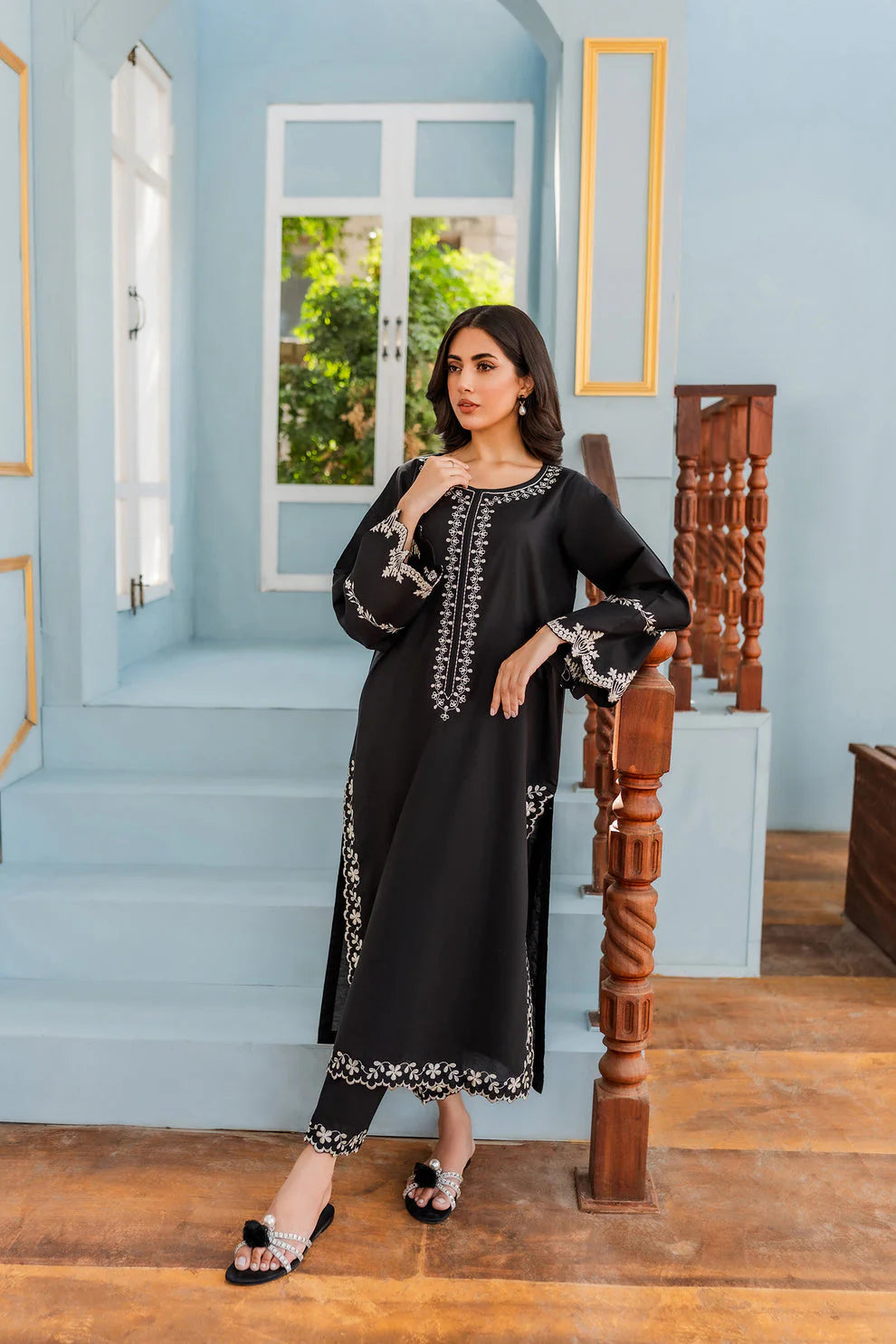 HANA - 3PC DHANAK EMBROIDERED WITH ORGANZA EMBROIDERED DUPPATTA-TANA-1674