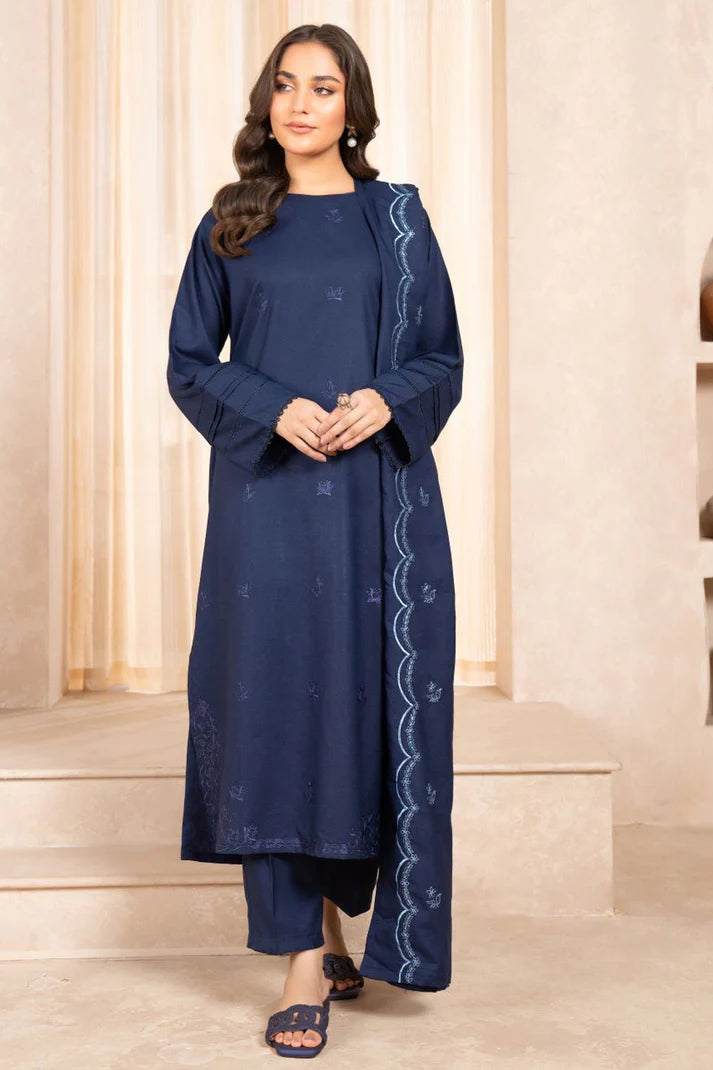 LZULI - 3PC Dhanak Embroidered Shirt With Dhanak Embroidered Shawl & Trouser-TBF-1776