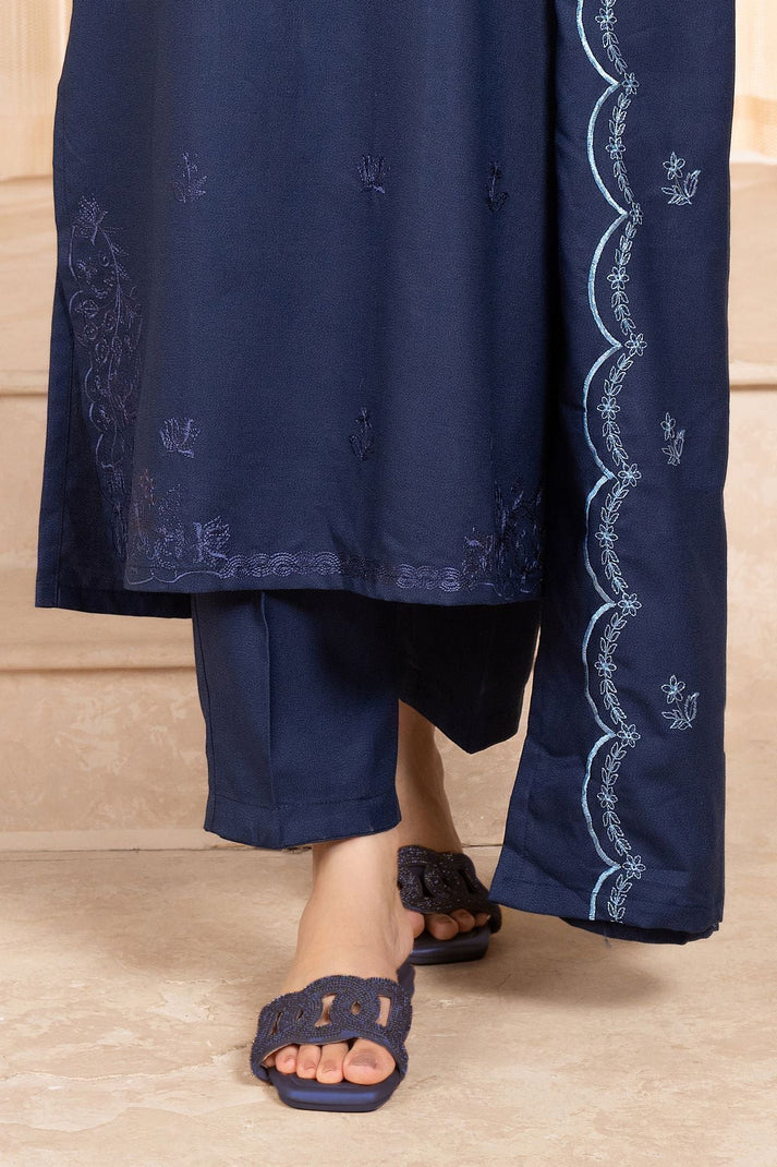 LZULI - 3PC Dhanak Embroidered Shirt With Dhanak Embroidered Shawl & Trouser-TBF-1776