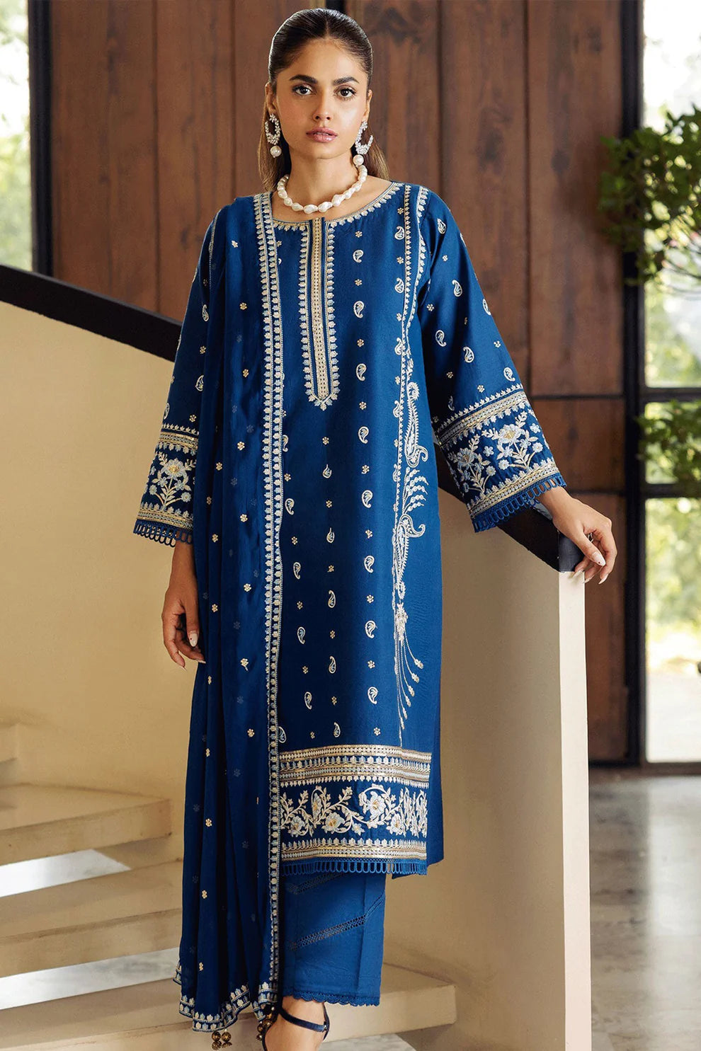 SO KAMAL- 3PC DHANAK EMBROIDERED SHIRT DHANAK EMBROIDERED DUPATTA AND TROUSER-TANA-1697