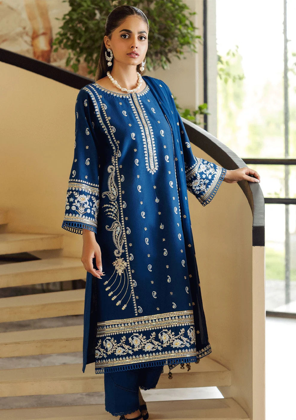 SO KAMAL- 3PC DHANAK EMBROIDERED SHIRT DHANAK EMBROIDERED DUPATTA AND TROUSER-TANA-1697