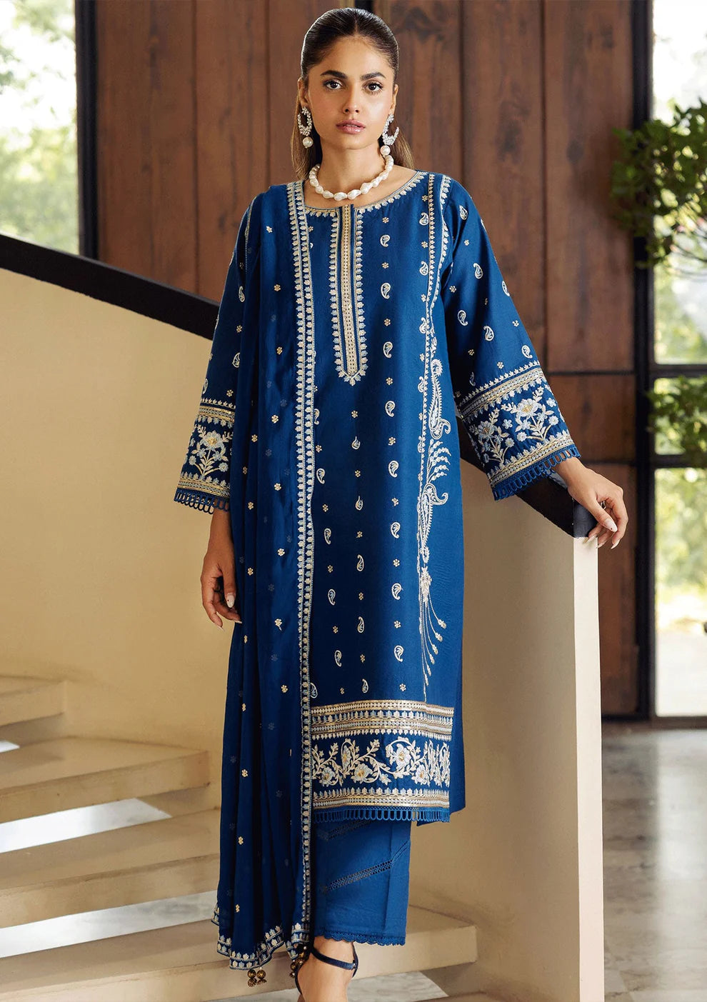 SO KAMAL- 3PC DHANAK EMBROIDERED SHIRT DHANAK EMBROIDERED DUPATTA AND TROUSER-TANA-1697