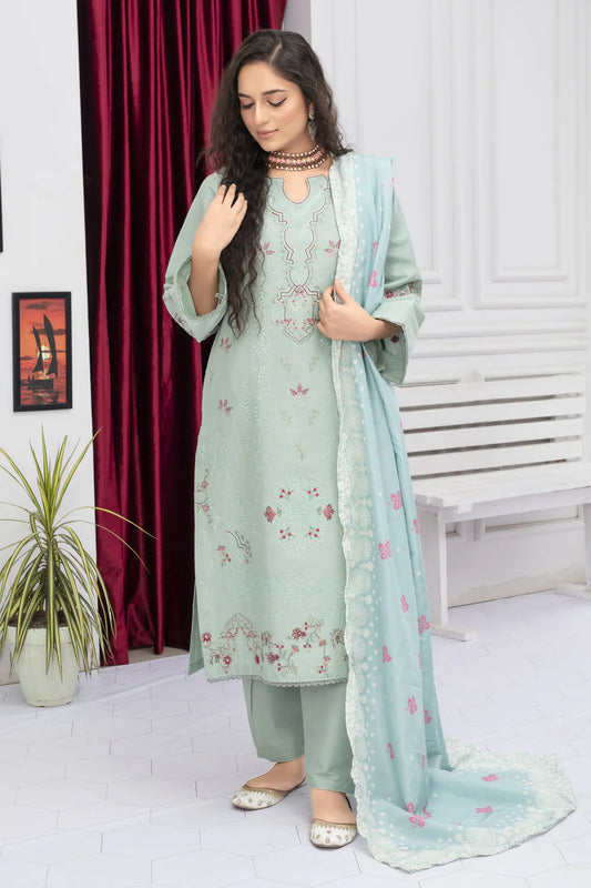 TANA BANA -WINTER COTTON 3PC EMBROIDERED SHIRT WITH DORIA PRINTED SHAWL-TBF-3005