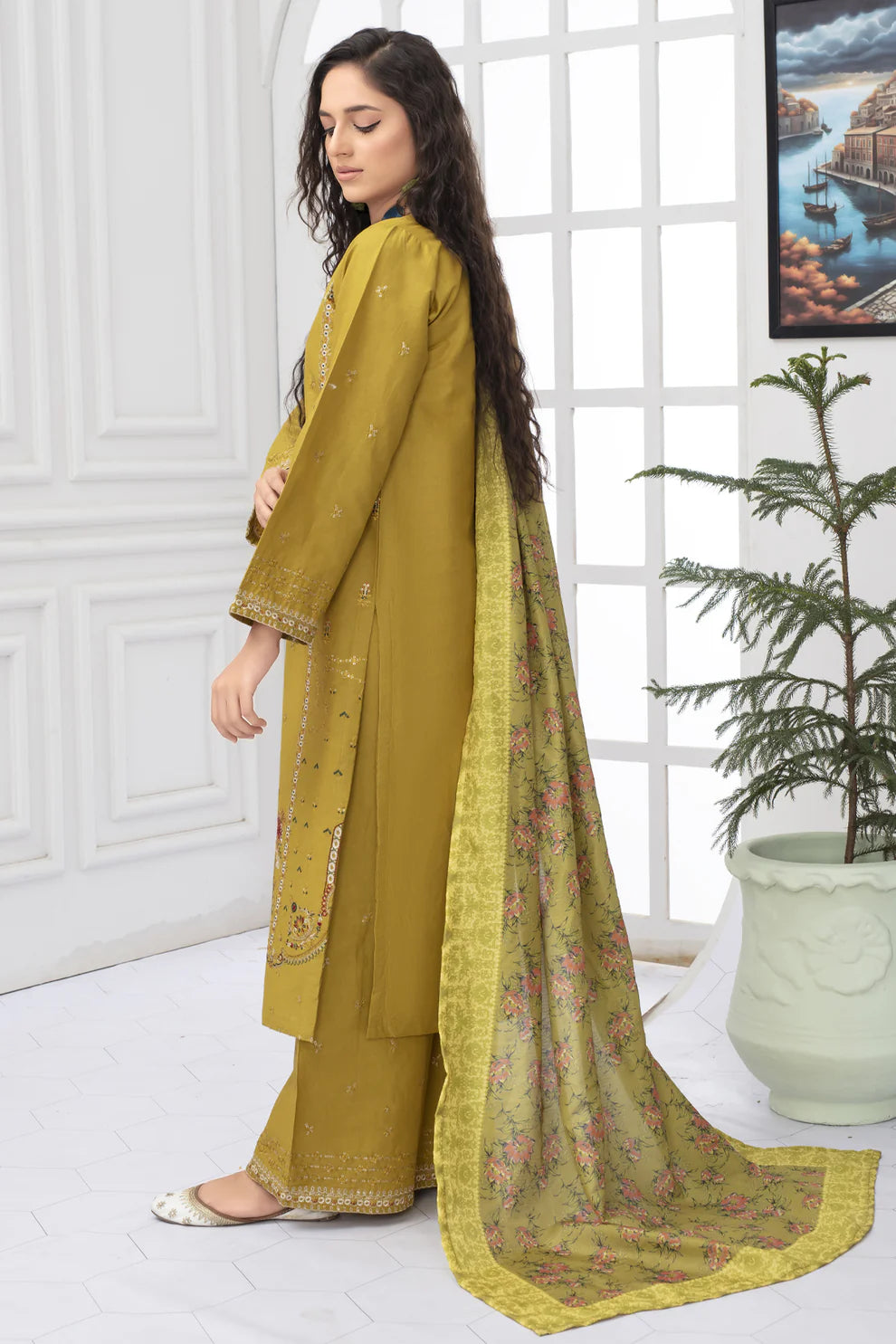 WINTER COTTON 3PC EMBROIDERED SHIRT WITH DORIA PRINTED SHAWL-TBF-3004