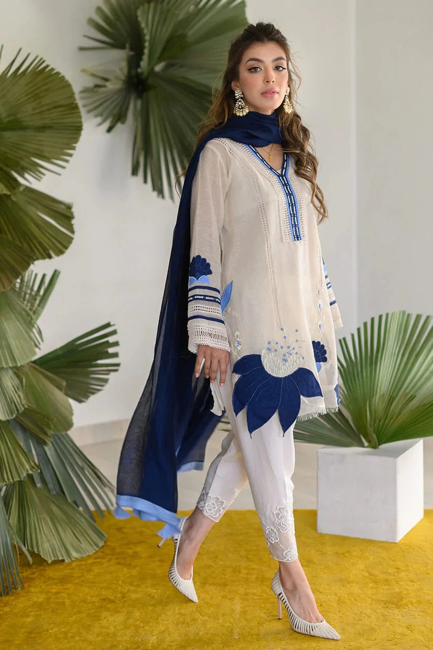 NADIA FAROOQI - 3PC DHANAK EMBROIDERED SHIRT WITH BAMBER CHIFFON DUPATTA-TANA-1530