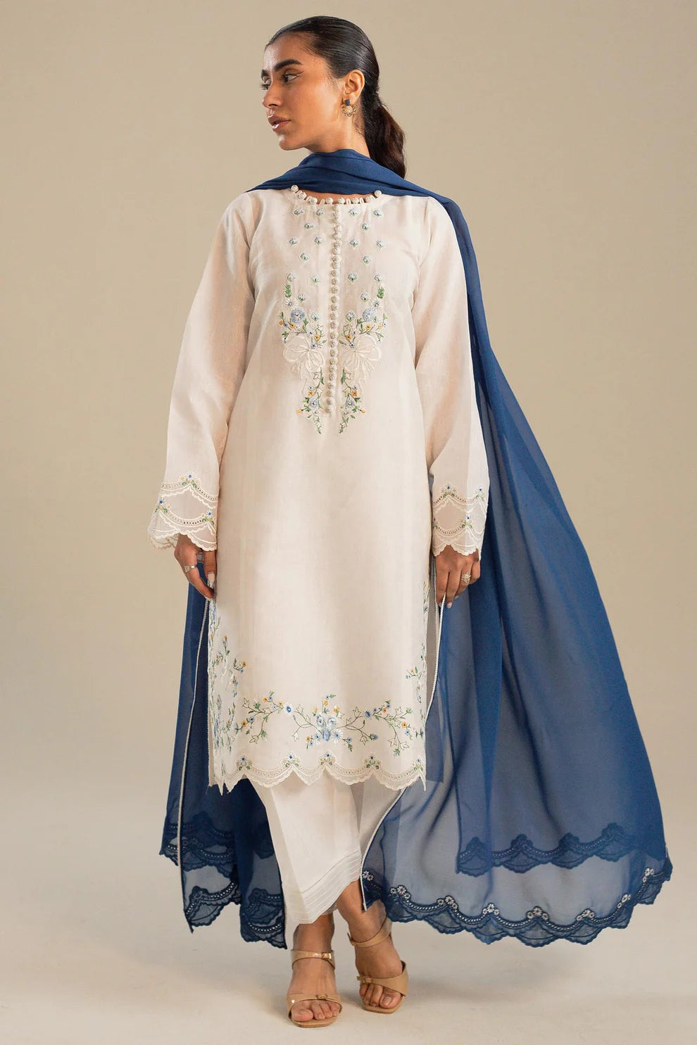 ZAHRA SHAHJAHAN 3PC DHANAK EMBROIDERED SHIRT WITH BAMBER CHIFFON EMBROIDERED DUPATTA AND TROUSER-TANA-1677