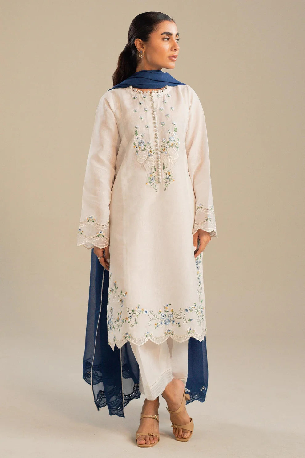 ZAHRA SHAHJAHAN 3PC DHANAK EMBROIDERED SHIRT WITH BAMBER CHIFFON EMBROIDERED DUPATTA AND TROUSER-TANA-1677