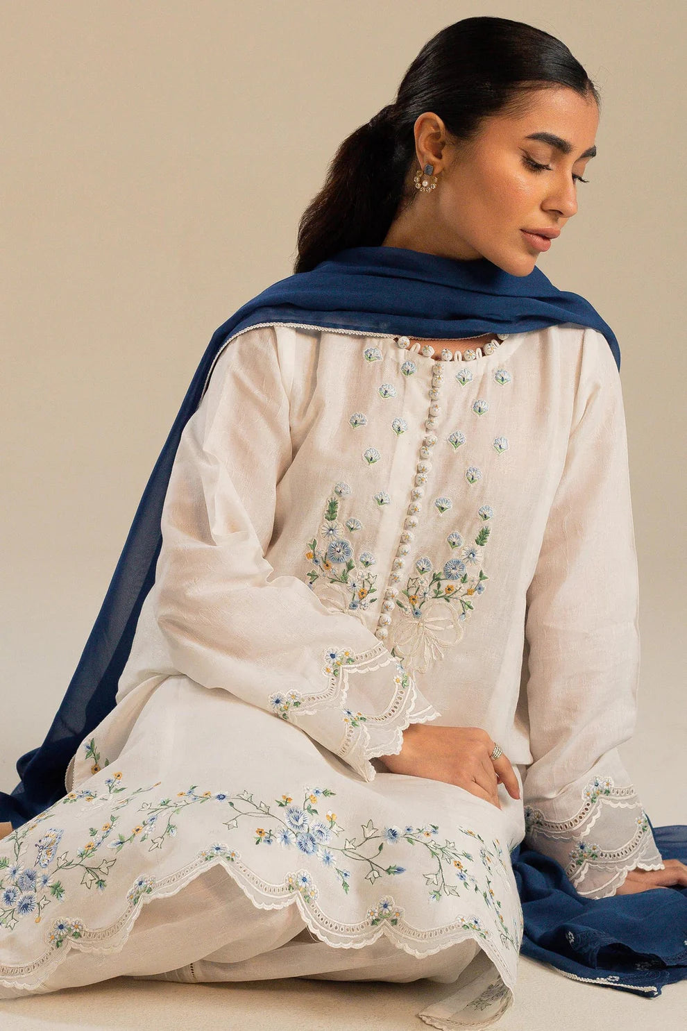 ZAHRA SHAHJAHAN 3PC DHANAK EMBROIDERED SHIRT WITH BAMBER CHIFFON EMBROIDERED DUPATTA AND TROUSER-TANA-1677