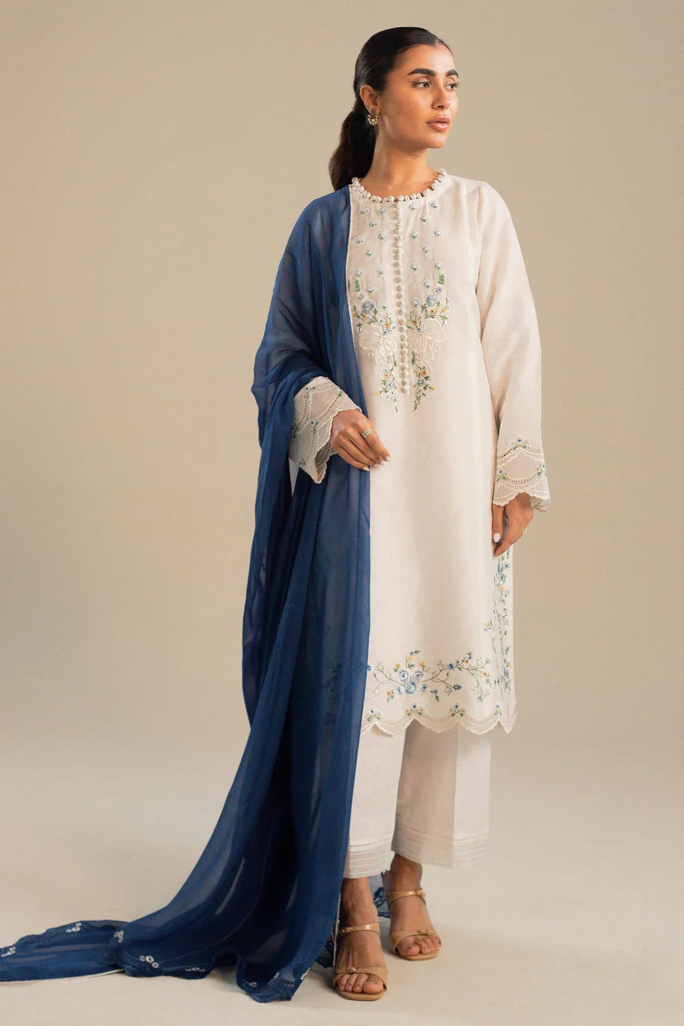 ZAHRA SHAHJAHAN 3PC DHANAK EMBROIDERED SHIRT WITH BAMBER CHIFFON EMBROIDERED DUPATTA AND TROUSER-TANA-1677