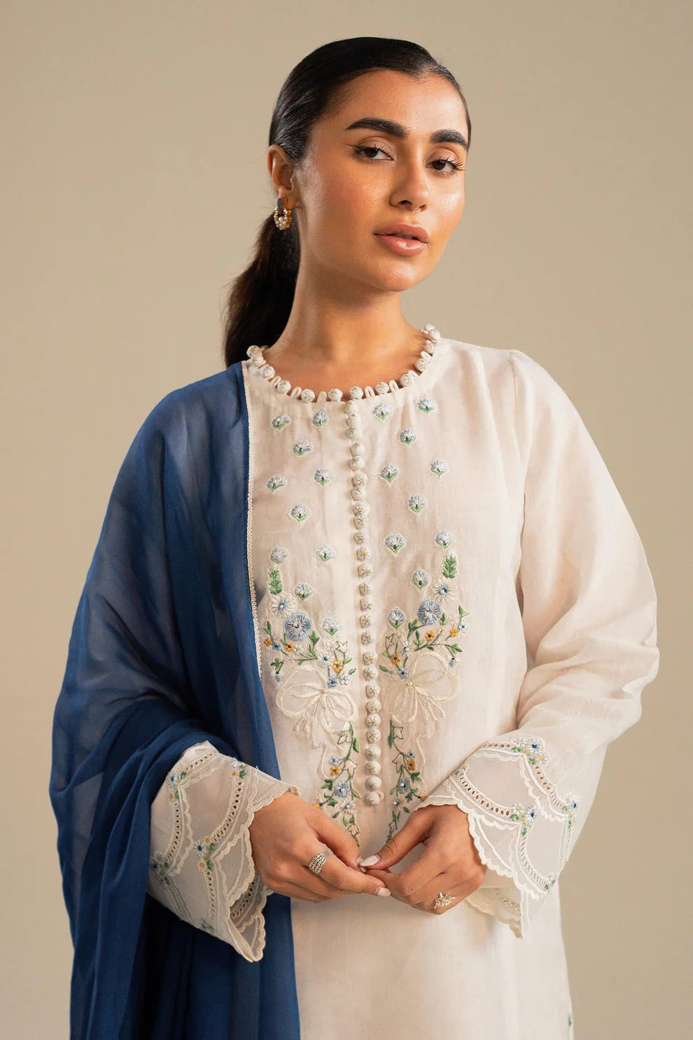 ZAHRA SHAHJAHAN 3PC DHANAK EMBROIDERED SHIRT WITH BAMBER CHIFFON EMBROIDERED DUPATTA AND TROUSER-TANA-1677