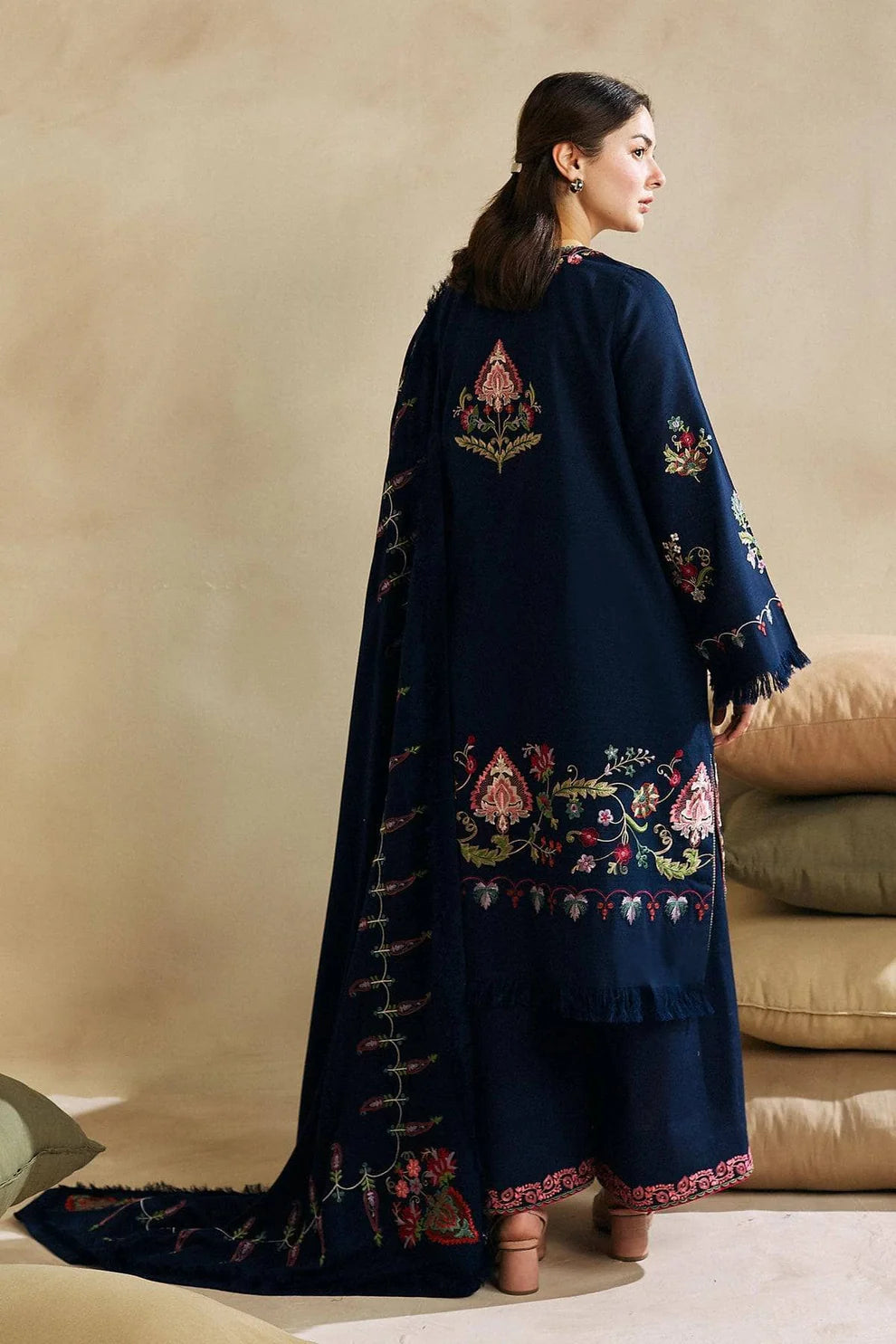 ZARA SHAH JAHAN- 3PC DHANAK EMBROIDERED SHIRT DHANAK EMBROIDERED DUPATTA AND TROUSER-TANA-2250