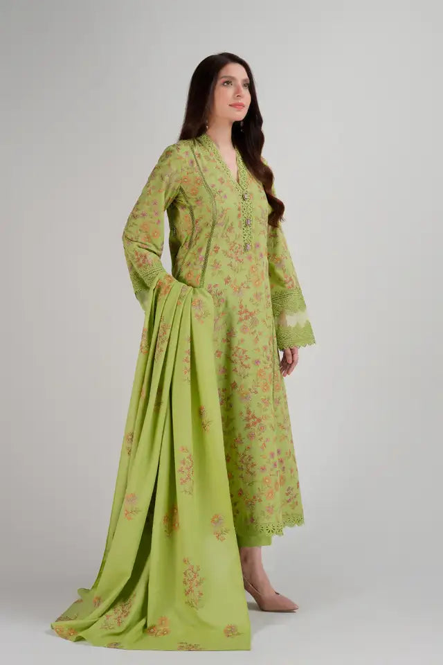 BAREEZE- 3PC DHANAK EMBROIDERED SHIRT DHANAK EMBROIDERED DUPATTA AND TROUSER-TANA-1665