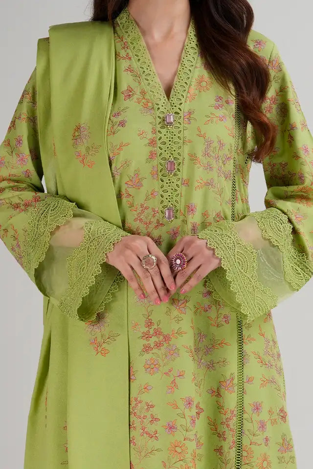 BAREEZE- 3PC DHANAK EMBROIDERED SHIRT DHANAK EMBROIDERED DUPATTA AND TROUSER-TANA-1665