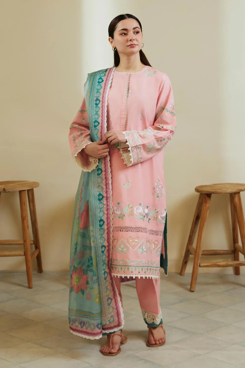 ZAHRA SHAHJAHAN- 3PC LAWN EMBROIDERED SHIRT WITH DIAMOND PRINT DUPATTA- TANA-5203