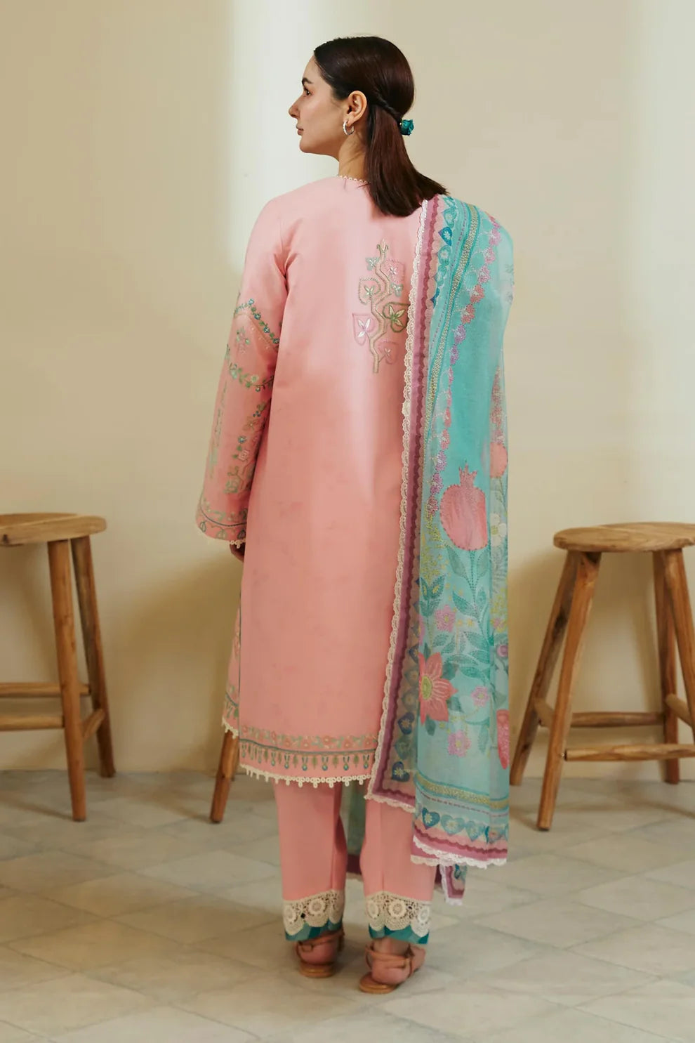 ZAHRA SHAHJAHAN- 3PC LAWN EMBROIDERED SHIRT WITH DIAMOND PRINT DUPATTA- TANA-5203