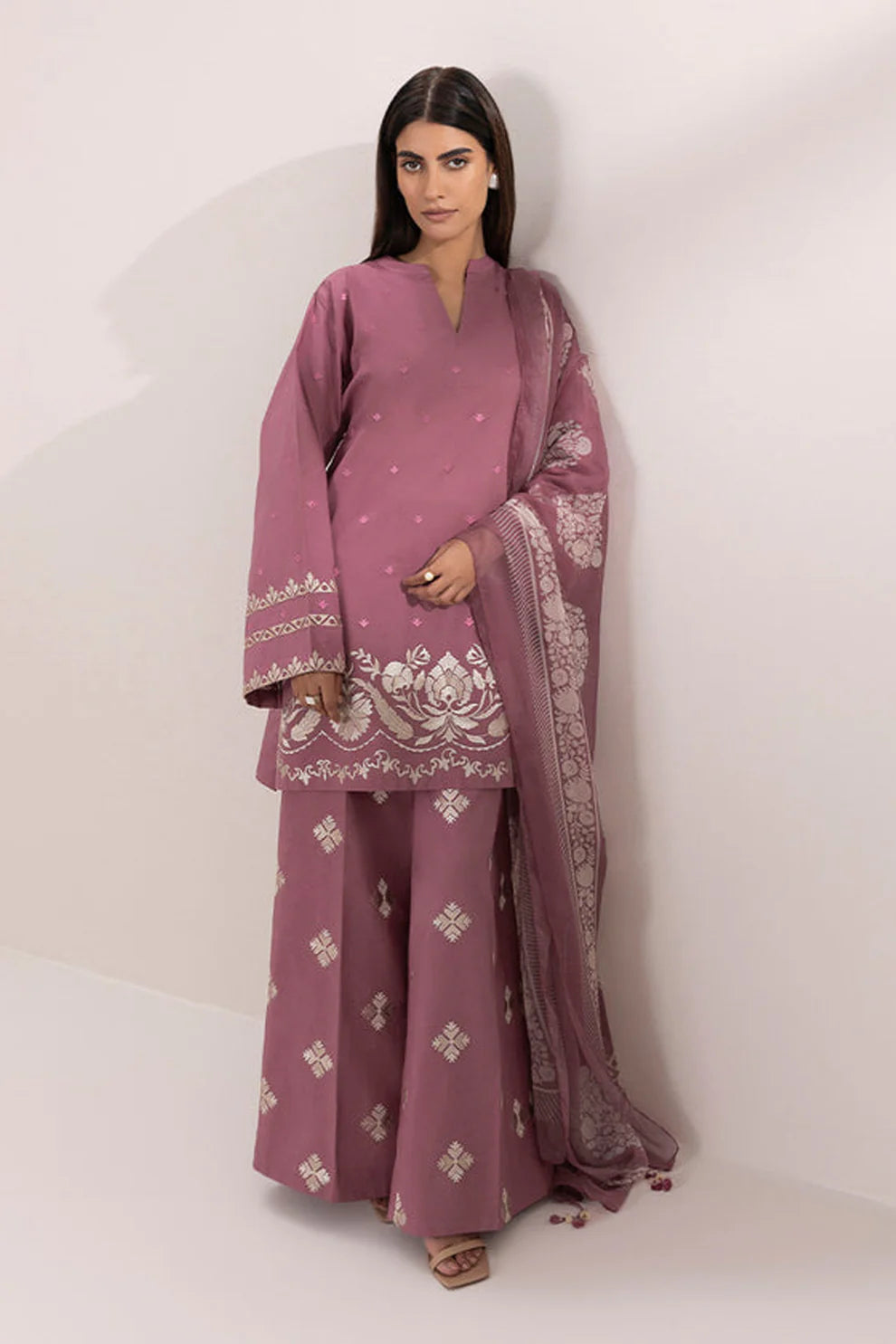 SAPPHIRE- 3PC DHANAK EMBROIDERED SHIRT WOOL PRINT SHAWL-TANA-1682