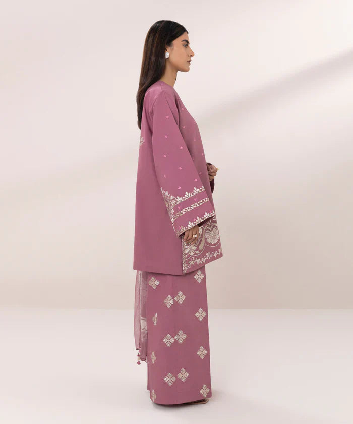 SAPPHIRE- 3PC DHANAK EMBROIDERED SHIRT WOOL PRINT SHAWL-TANA-1682