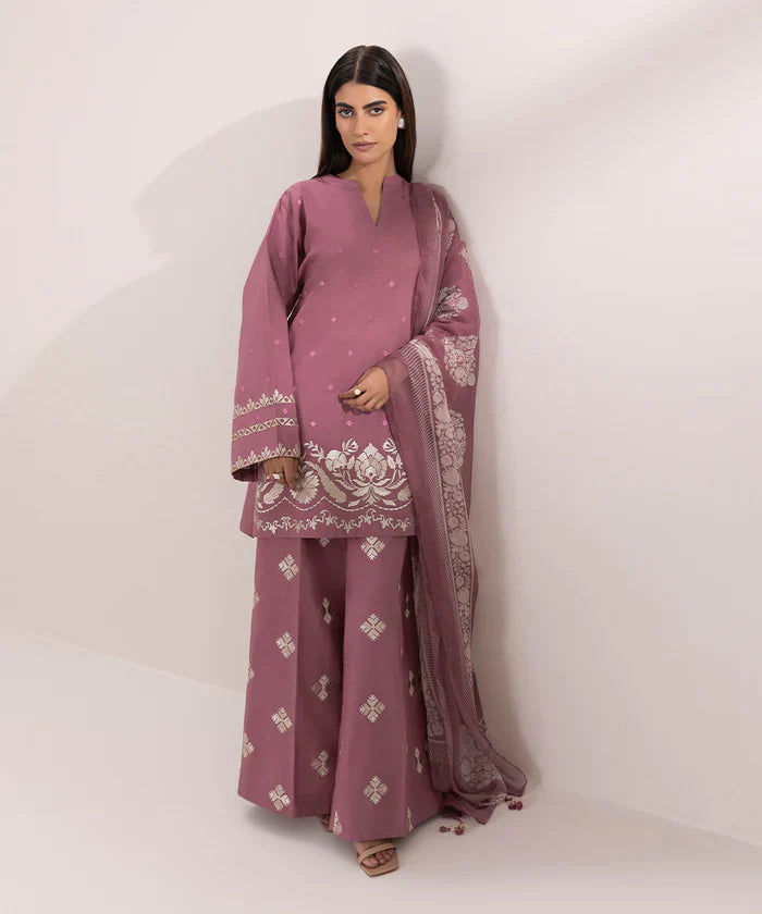 SAPPHIRE- 3PC DHANAK EMBROIDERED SHIRT WOOL PRINT SHAWL-TANA-1682