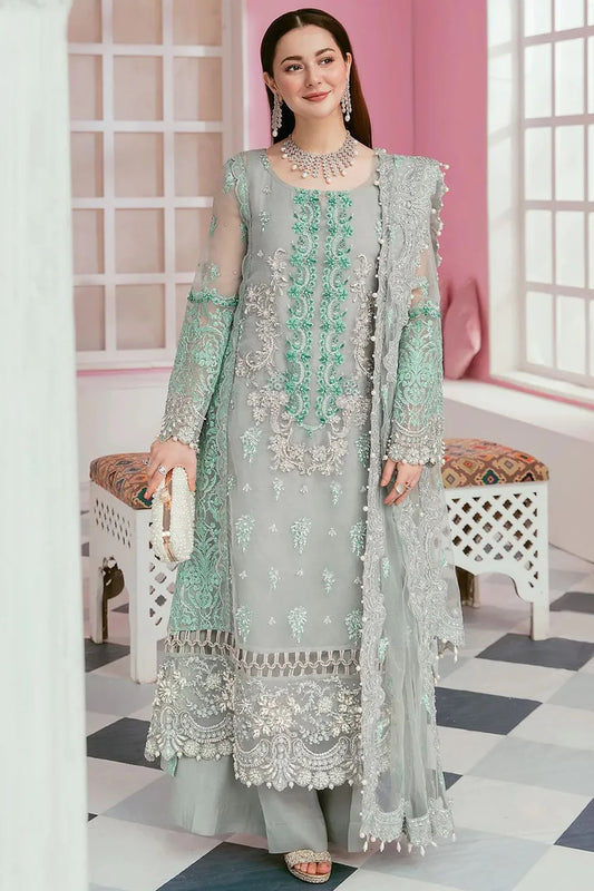 ELAF-ORGANZA PANEL EMBROIDERED ORGANZA DAMAN WITH PEARL WITH ORGANZA EMBROIDERED READY TO WEAR DUPATTA WITH TROUSER-TANA-4023