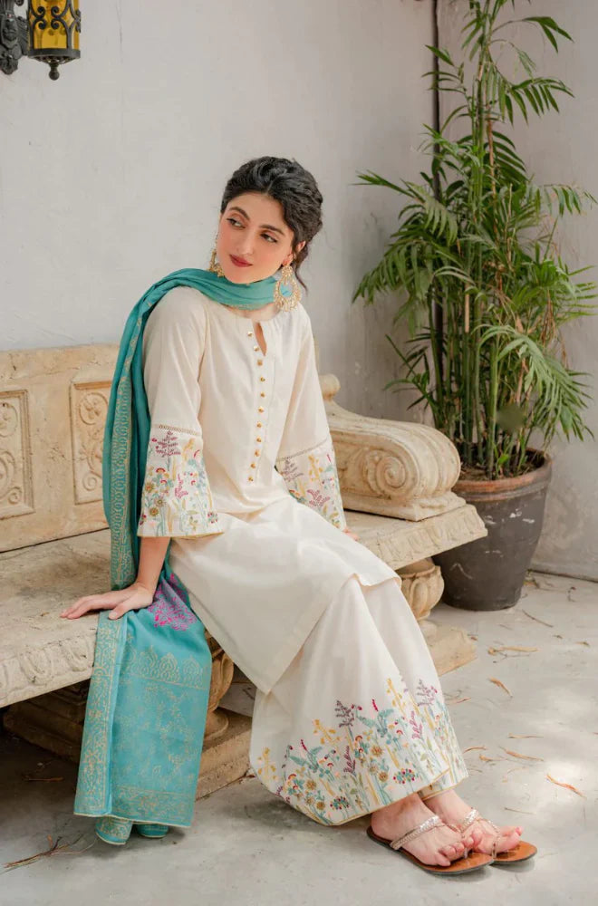 ASLING - 3PC DHANAK EMBROIDERED SHIRT WITH COUTURE WOOL PRINT SHAWL AND TROUSER-TANA-1516