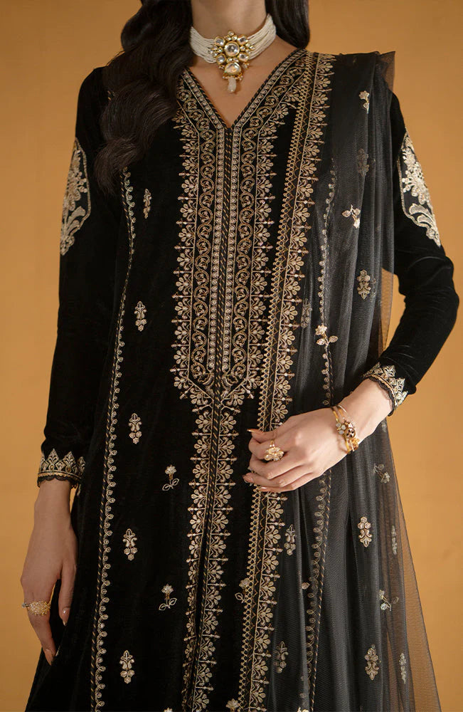 SERAN -VELVET 3PC- EMBROIDERED WORK SHIRT WITH ORGANZA HEAVY EMBROIDERED DUPATTA-TBF-006