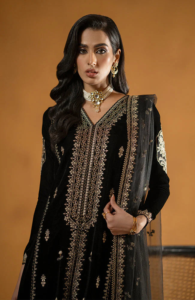 SERAN -VELVET 3PC- EMBROIDERED WORK SHIRT WITH ORGANZA HEAVY EMBROIDERED DUPATTA-TBF-006