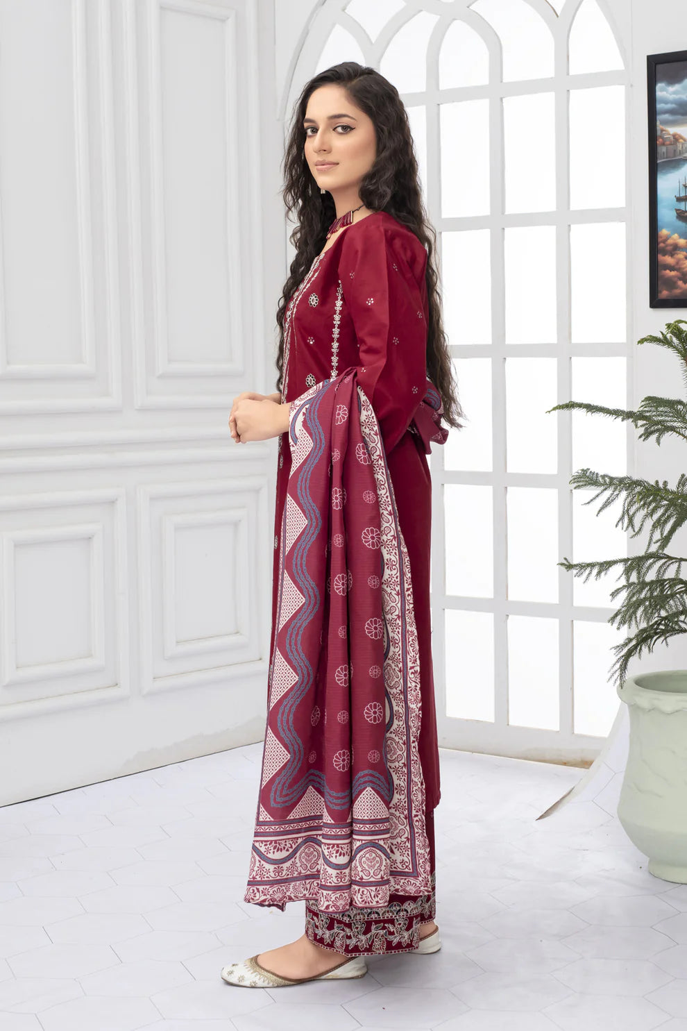 TANA BANA - WINTER COTTON 3PC EMBROIDERED SHIRT WITH DORIA PRINTED SHAWL- TBF-3002