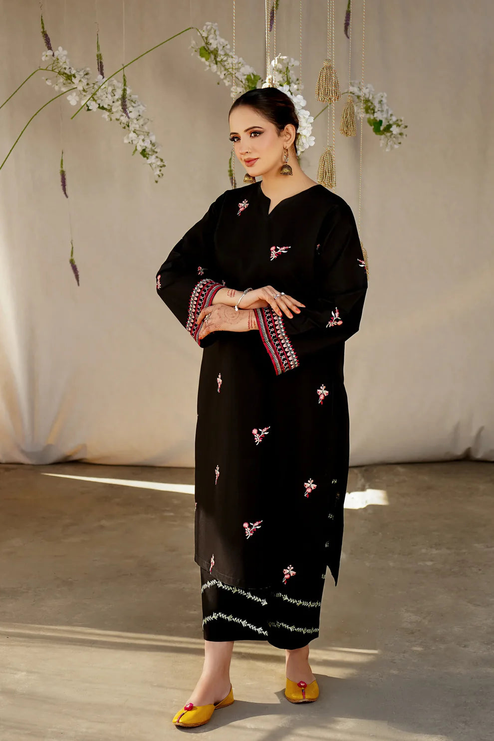 URGE- 2PC LAWN HEAVY EMBROIDERED SHIRT EMBROIDERED SLEEVES AND TROUSER-TANA-5454