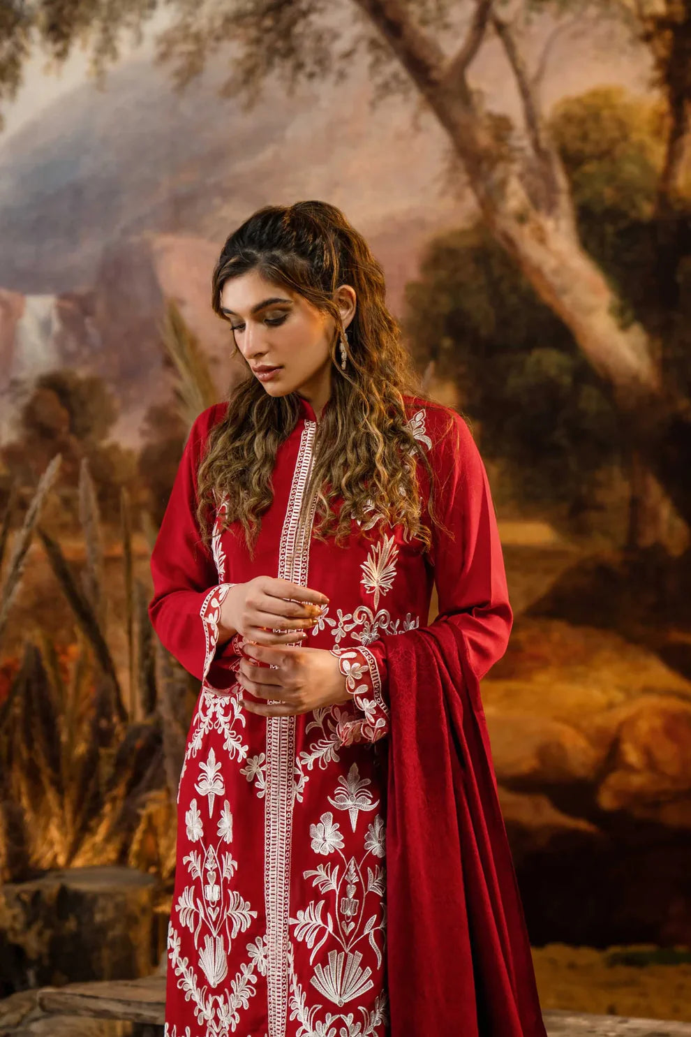 NATASHA KAMAL - 3PC DHANAK EMBROIDERED SHIRT WITH PRINTED WOOL PRINT SHAWL AND TROUSER-TANA-2209