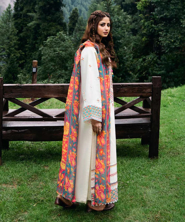 SAPPHIRE- 3PC DHANAK EMBROIDERED SHIRT WITH WOOL PRINT SHAWL AND TROUSER-TANA-1722