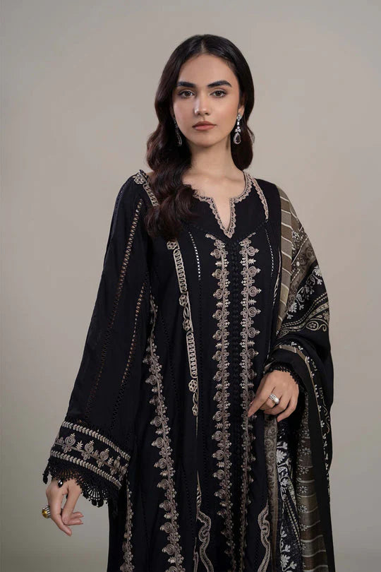 MARIA B - 3PC DHANAK EMBROIDERED SHIRT WITH COUTURE WOOL PRINT SHAWL AND LAWN TROUSER-TANA-1510