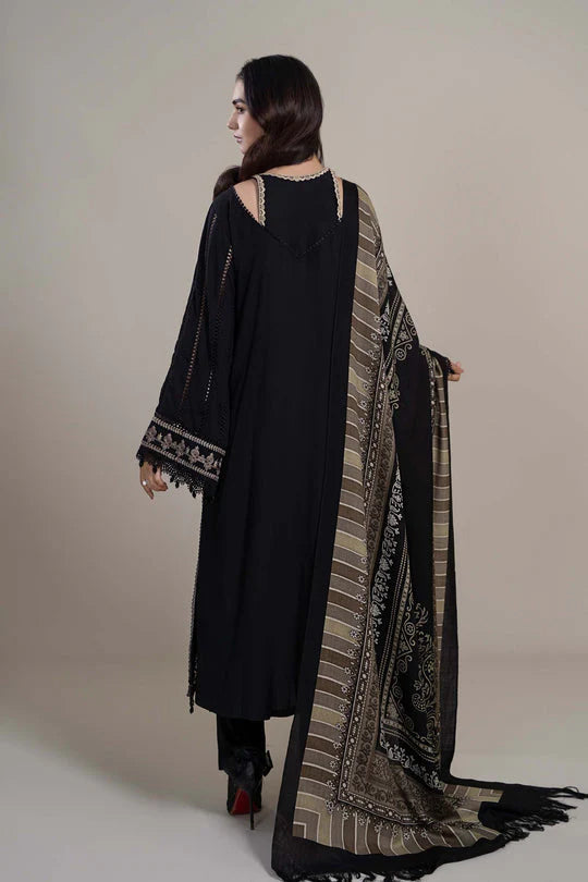 MARIA B - 3PC DHANAK EMBROIDERED SHIRT WITH COUTURE WOOL PRINT SHAWL AND LAWN TROUSER-TANA-1510