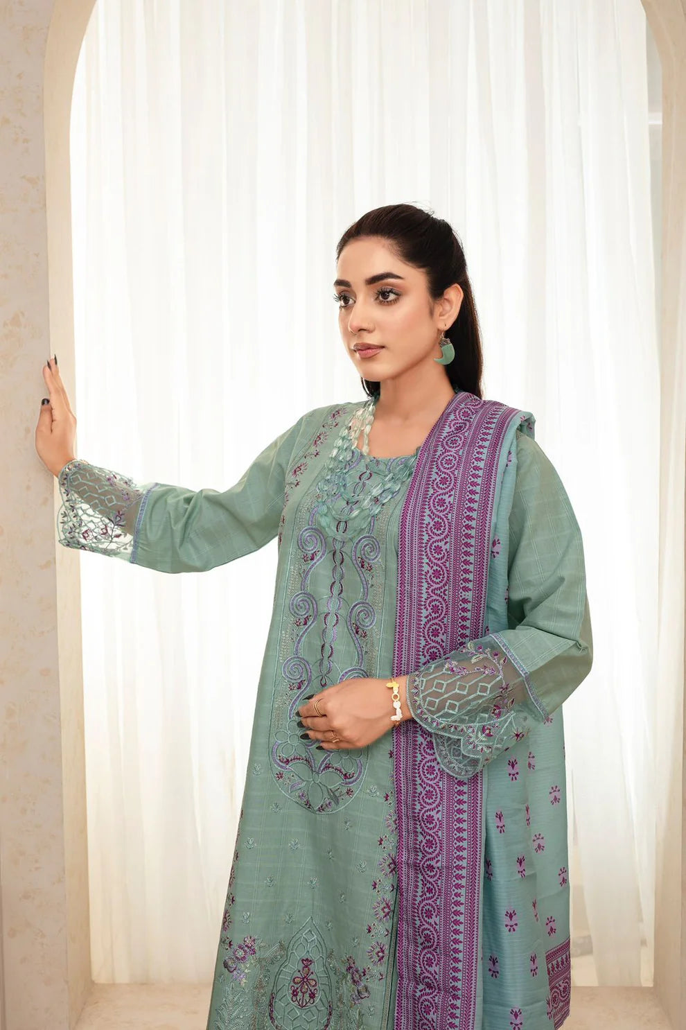 TANA BANA-WINTER COTTON 3PC EMBROIDERED SHIRT WITH DORIA PRINTED SHAWL-TANA-1692