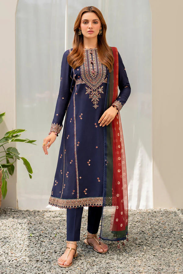 JAZMIN - 3PC LAWN EMBROIDERED SHIRT WITH DIAMOND PRINT DUPATTA AND TROUSER-TANA-5291