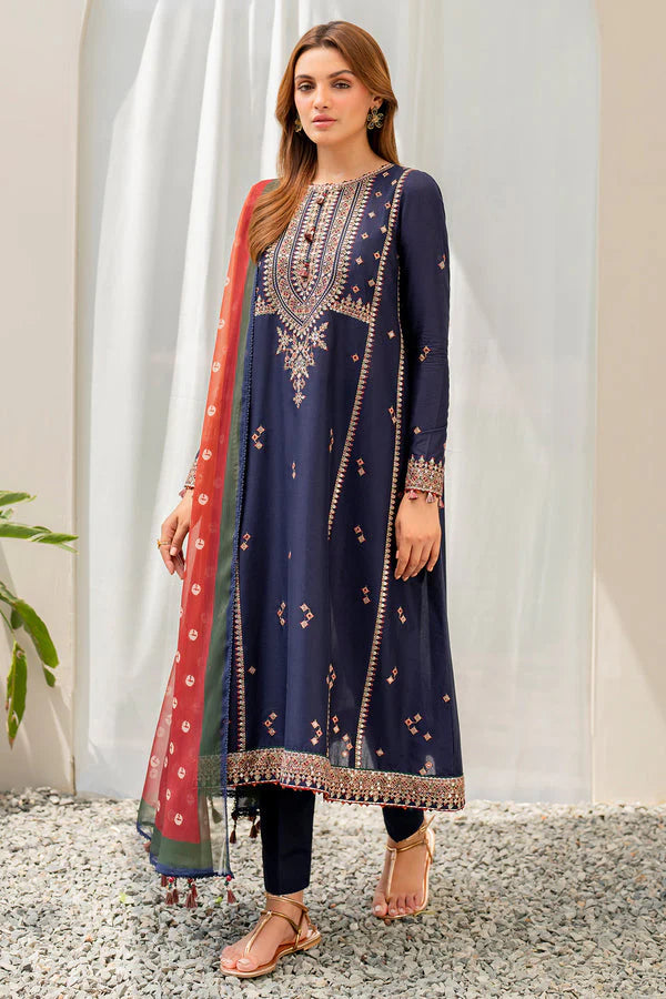 JAZMIN - 3PC LAWN EMBROIDERED SHIRT WITH DIAMOND PRINT DUPATTA AND TROUSER-TANA-5291