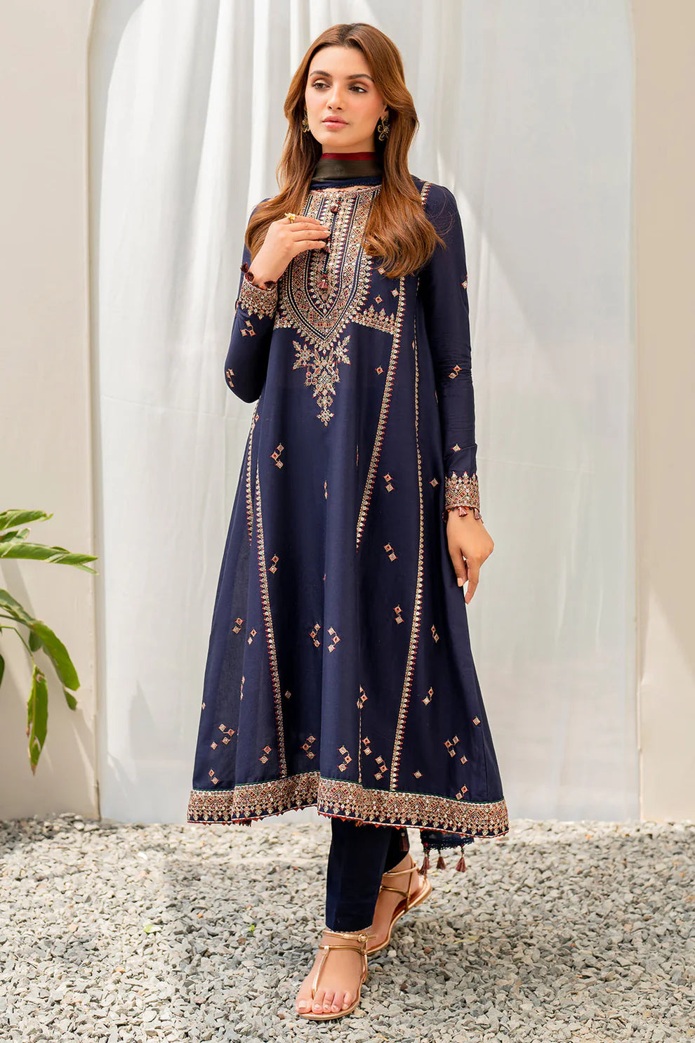 JAZMIN - 3PC LAWN EMBROIDERED SHIRT WITH DIAMOND PRINT DUPATTA AND TROUSER-TANA-5291