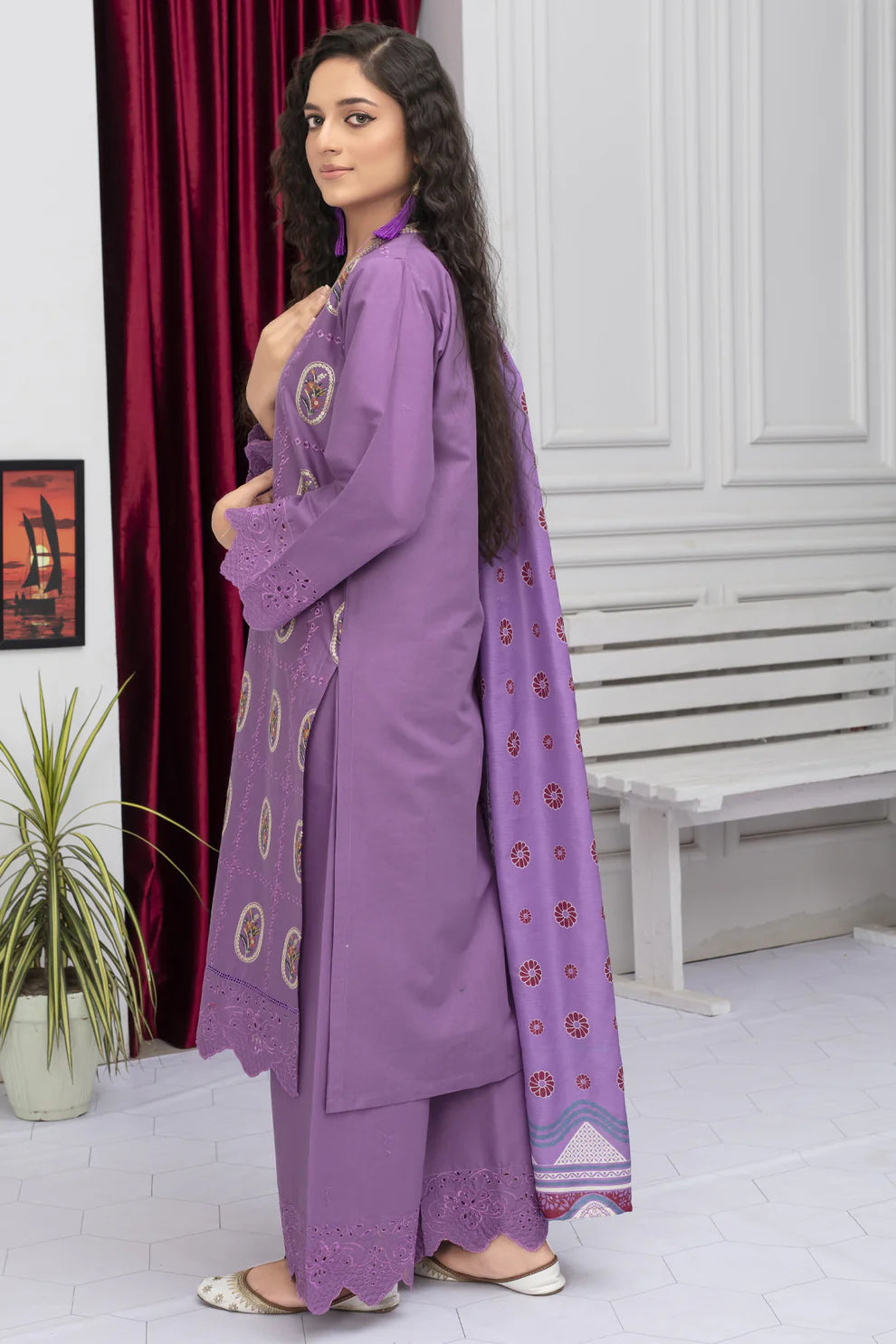 TANA BANA- WINTER COTTON 3PC EMBROIDERED SHIRT WITH DORIA PRINTED SHAWL-TBF-3001