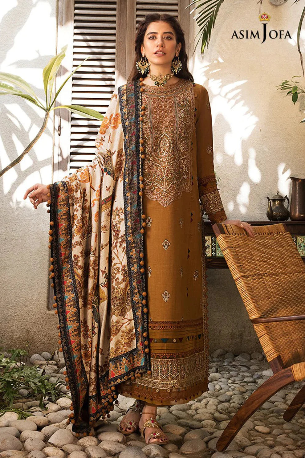 ASIM JOFA-3PC LAWN EMBROIDERED WITH COTTON SILK PTINT DUPATTA-TANA-5232