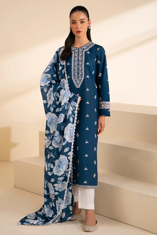 CROSS STITCH- 3PC DHANAK EMBROIDERED SHIRT WITH WOOL PRINT SHAWL AND TROUSER-TANA-1694