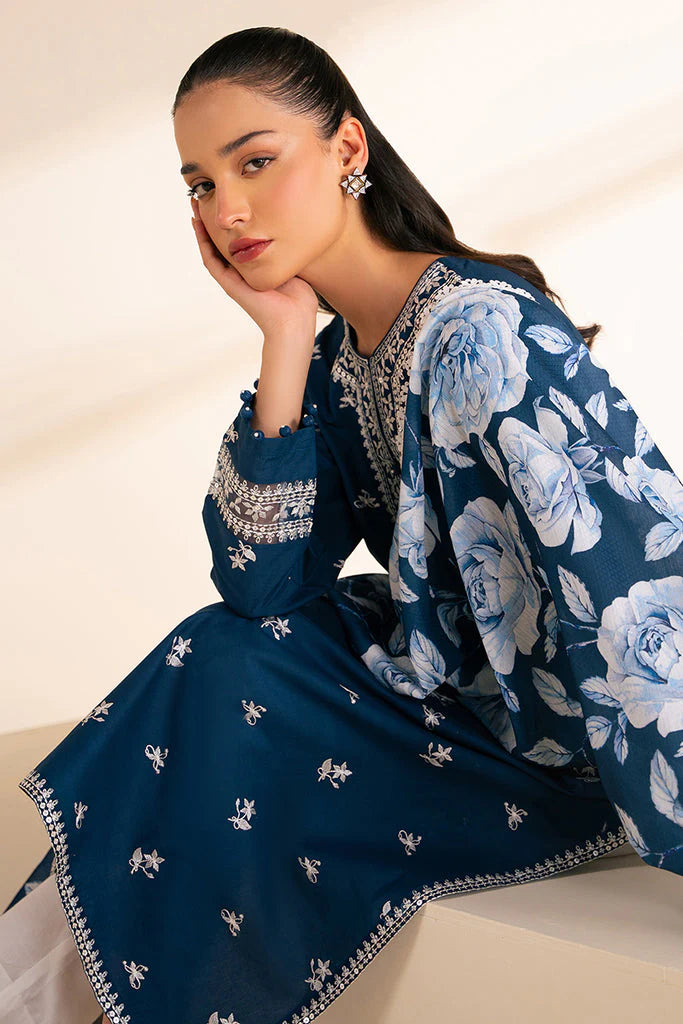 CROSS STITCH- 3PC DHANAK EMBROIDERED SHIRT WITH WOOL PRINT SHAWL AND TROUSER-TANA-1694