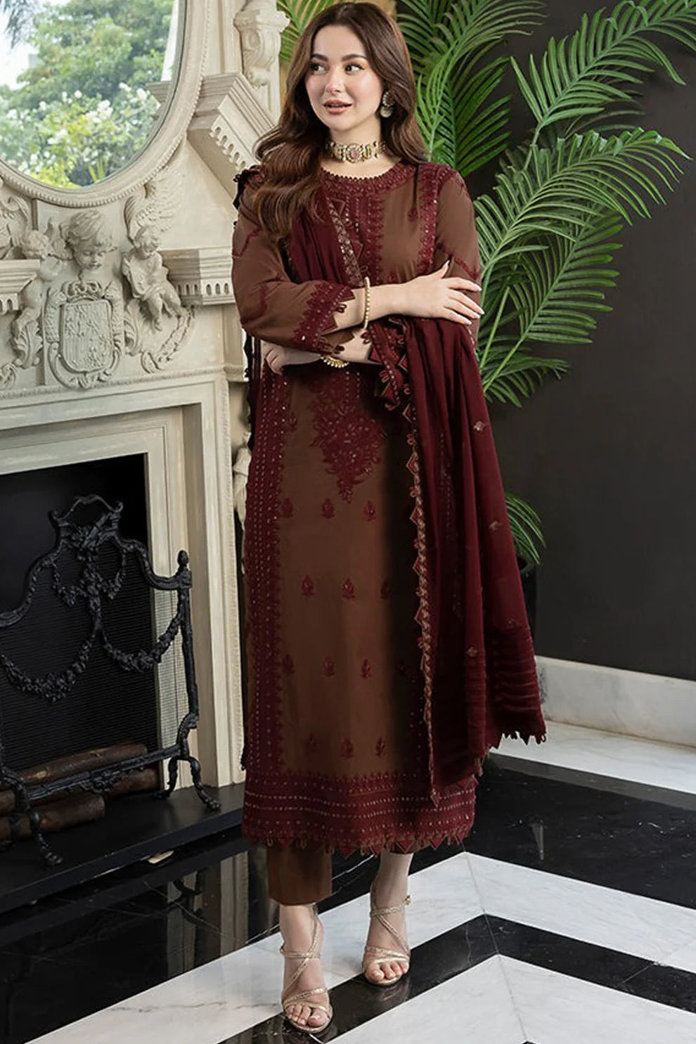 ASIM JOFA- 3PC LAWN EMBROIDERED SHIRT WITH BAMBER CHIFFON EMBROIDERED DUPATTA AND TROUSER-TANA-5216