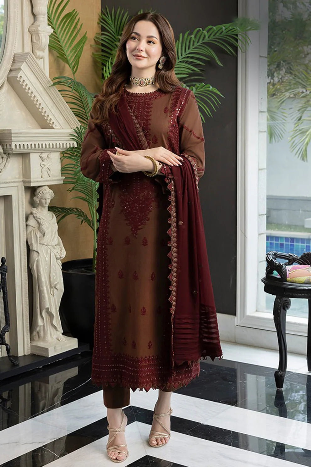 ASIM JOFA- 3PC LAWN EMBROIDERED SHIRT WITH BAMBER CHIFFON EMBROIDERED DUPATTA AND TROUSER-TANA-5216