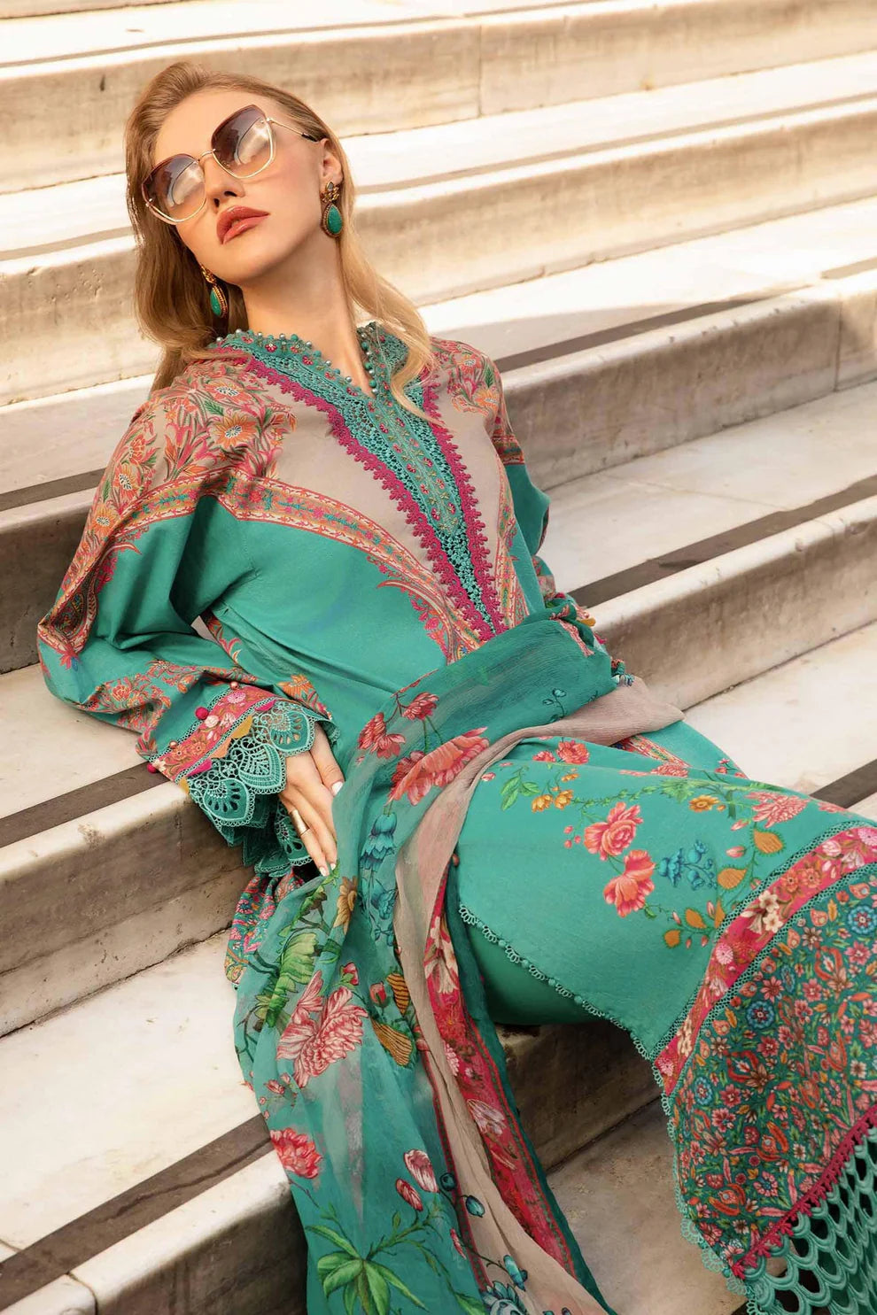 MARIA B- 3PC KARANDI PRINTED EMBROIDERED SHIRT WITH KARANDI PRINTED SHAWL AND KARANDI PRINTED TROUSER-TANA-1650